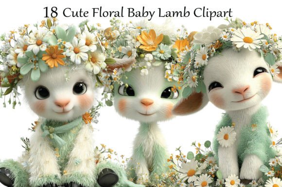 Download Cute Floral Baby Lamb Clipart - Premium Bundle