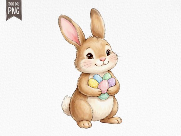 Download Cute Easter Bunny Holding Eggs PNG - Cute easter bunny Collection