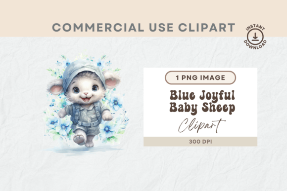 Download Watercolour Blue Floral Baby Sheep Png - Premium Resources