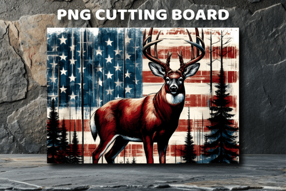 Download Vintage USA Flag Deer Wood Cutting Board - Wood cutting Collection
